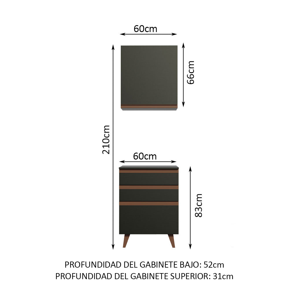 Kit Mueble de Cocina Superior y Mueble Bajo Reims 60 cm Negro