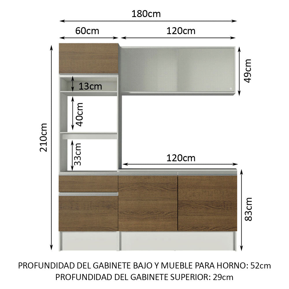 Cocina Integral Topazio 1.80 m con Encimera Blanco/Marrón
