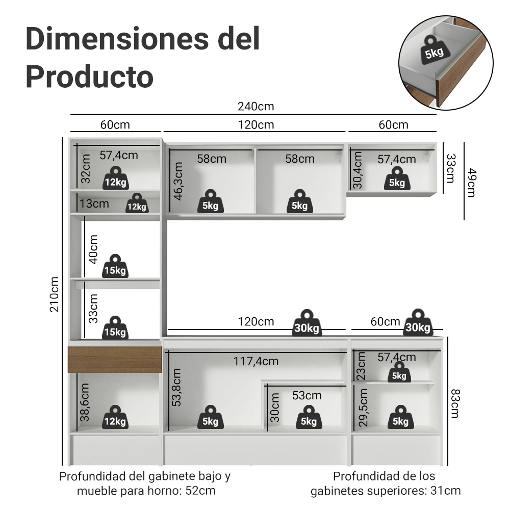 Cocina Integral Diamante 2.40 m con Encimera