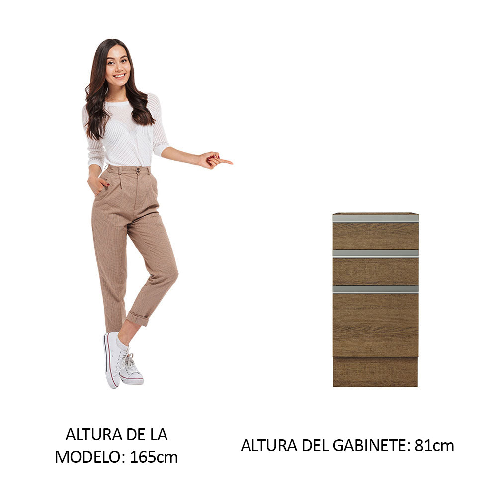 Mueble de Cocina Bajo Glamy 3 Cajones 40 cm x 60 cm sin Encimera Marrón