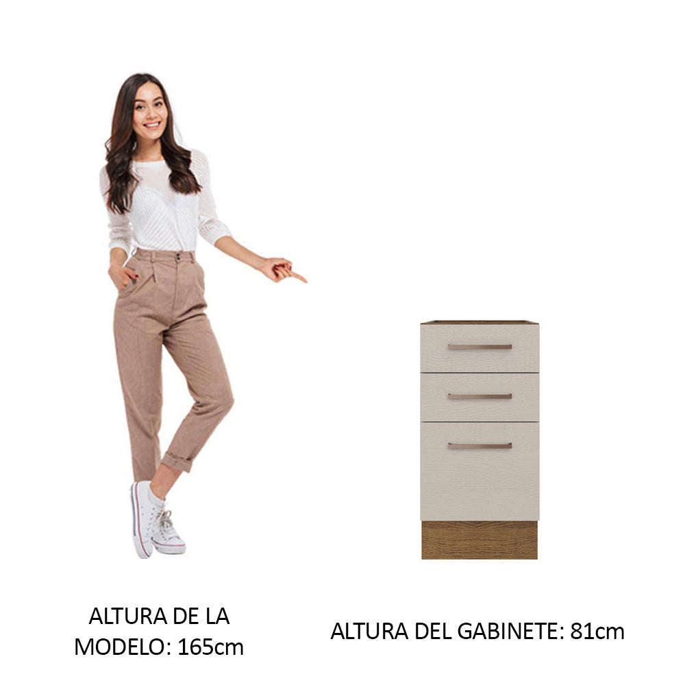 Mueble de Cocina Bajo Agata 3 Cajones 40 cm x 60 cm sin Encimera Marrón/Crema