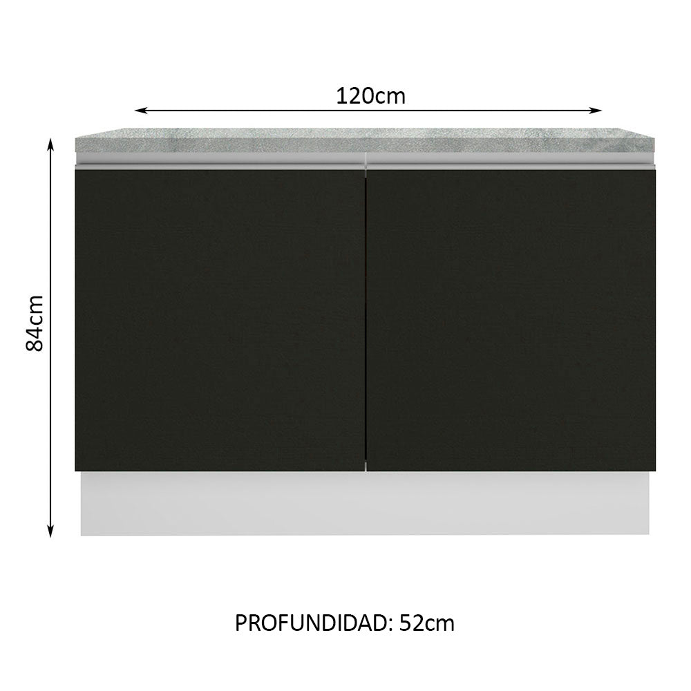 Mueble de Cocina Bajo Glamy 1.20 m 2 Puertas con Encimera Blanco/Negro