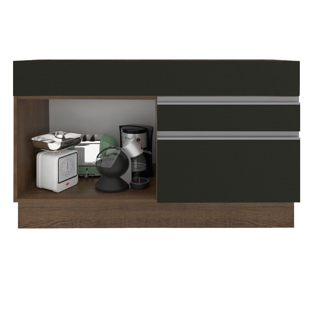 Gabinete Bajo de Lavaplatos 120cm 1 Puerta 2 Cajones Marrón/Negro (Sin Mesón y Sin Lavaplatos) Glamy