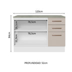 Mueble de Cocina Bajo Agata 1.20 m 2 Puertas 3 Cajones con Encimera Blanco/Crema