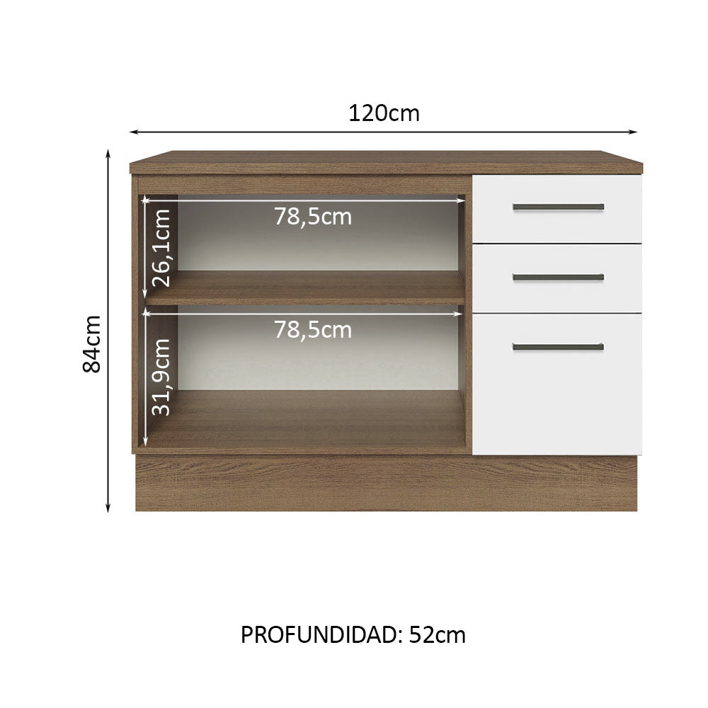 Mueble de Cocina Bajo Agata 1.20 m 2 Puertas 3 Cajones con Encimera Marrón/Blanco