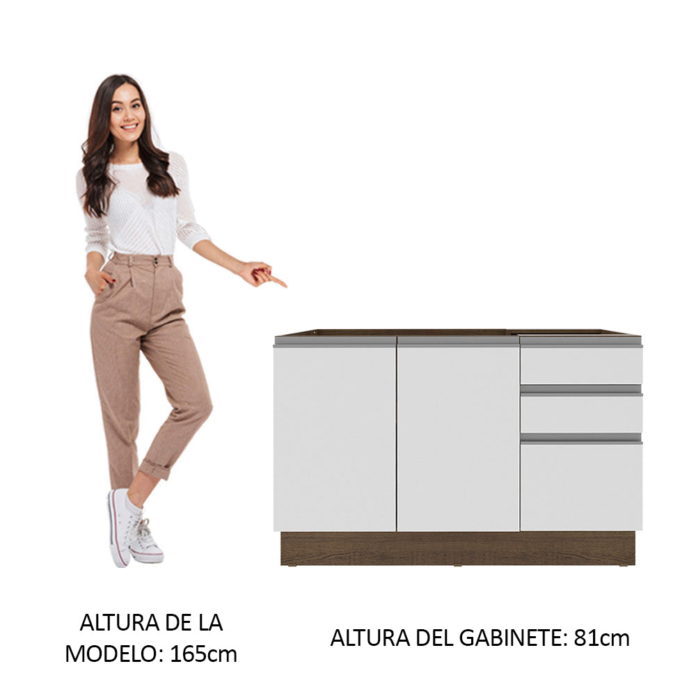 Mueble de Cocina Bajo Glamy 1.20 m 2 Puertas 3 Cajones Marrón/Blanco