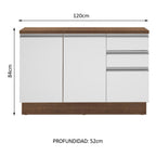 Mueble de Cocina Bajo Glamy 1.20 m 2 Puertas 3 Cajones con Encimera Marrón/Blanco