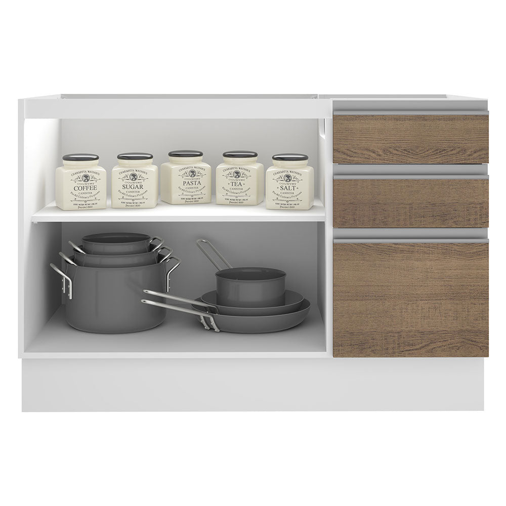 Mueble de Cocina Bajo Glamy 1.20 m 2 Puertas 3 Cajones Blanco/Marrón