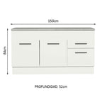 Mueble de Cocina Bajo Agata 1.50 m 2 Puertas 2 Cajones con Encimera Blanco