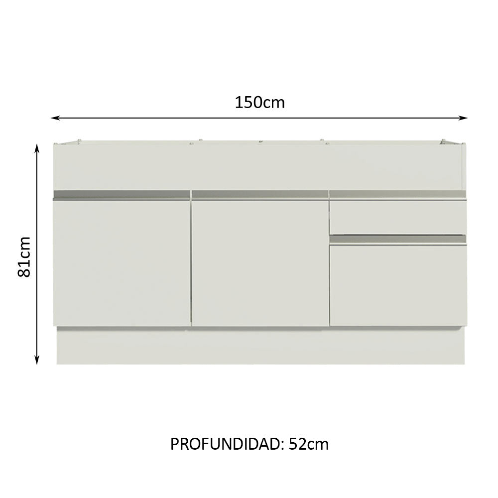 Mueble de Cocina Bajo Glamy 1.50 m 2 Puertas 2 Cajones Blanco