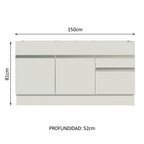 Mueble de Cocina Bajo Glamy 1.50 m 2 Puertas 2 Cajones Blanco