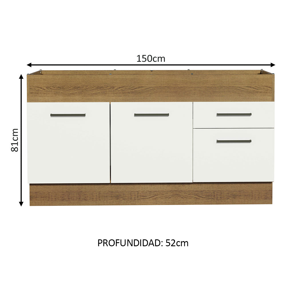 Mueble de Cocina Bajo Agata 1.50 m 2 Puertas 2 Cajones Marrón/Blanco