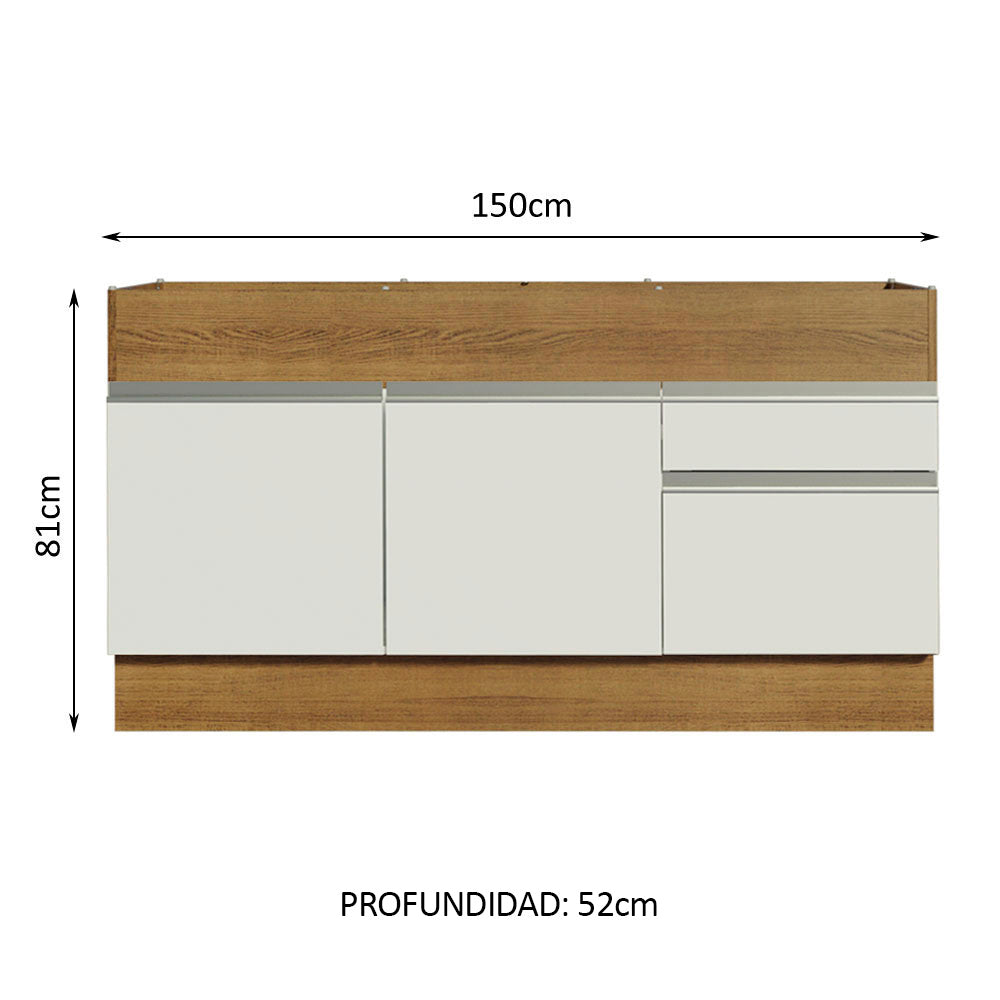 Mueble de Cocina Bajo Glamy 1.50 m 2 Puertas 2 Cajones Marrón/Blanco