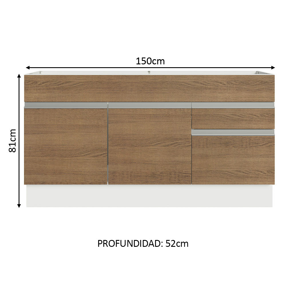 Mueble de Cocina Bajo Glamy 1.50 m 2 Puertas 2 Cajones Blanco/Marrón