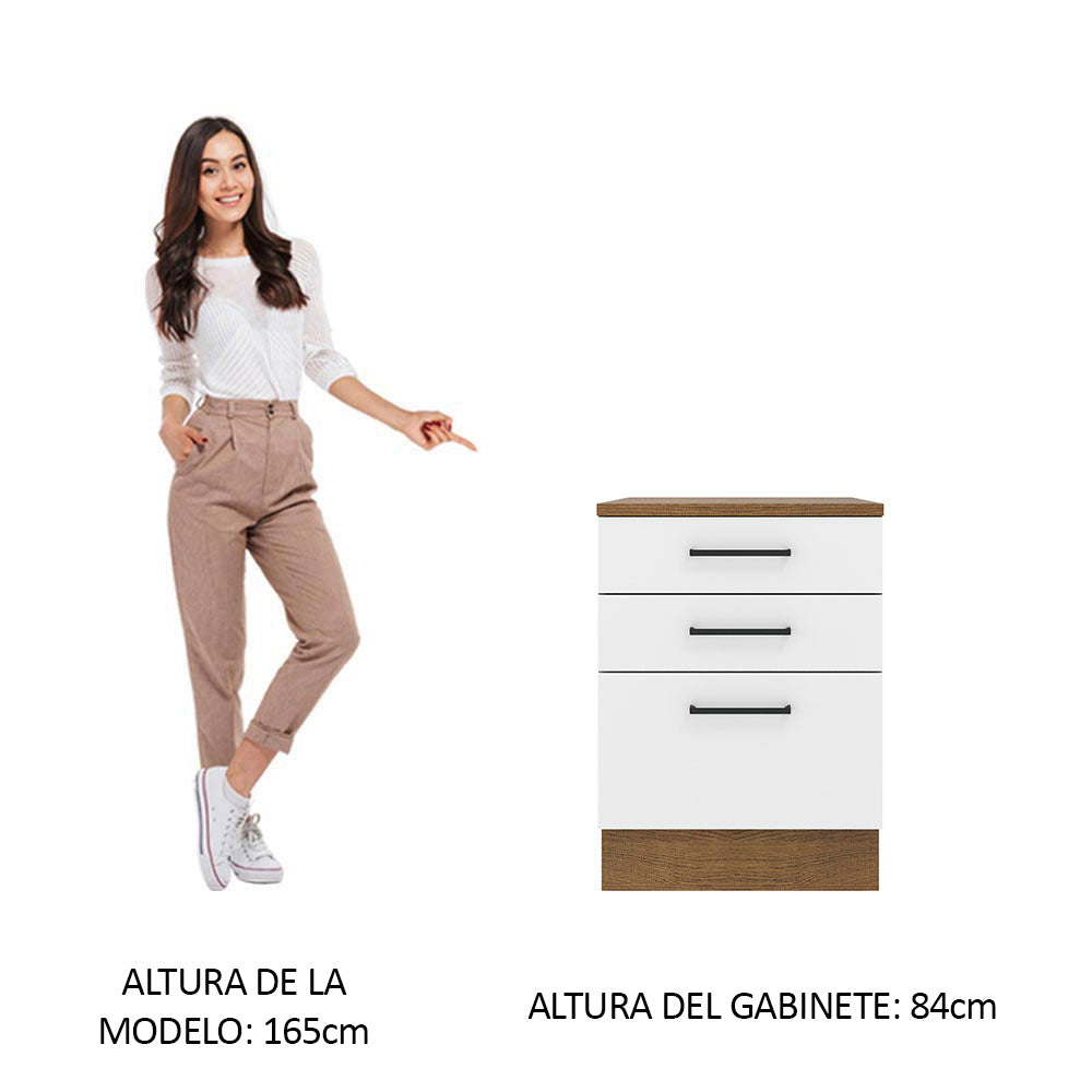 Mueble de Cocina Bajo Agata 60 cm 3 Cajones Marrón/Blanco