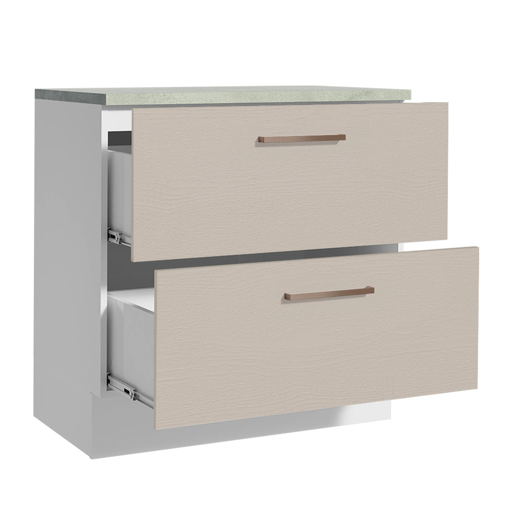 Mueble de Cocina Bajo Agata 80 cm 2 Cajones Blanco/Crema