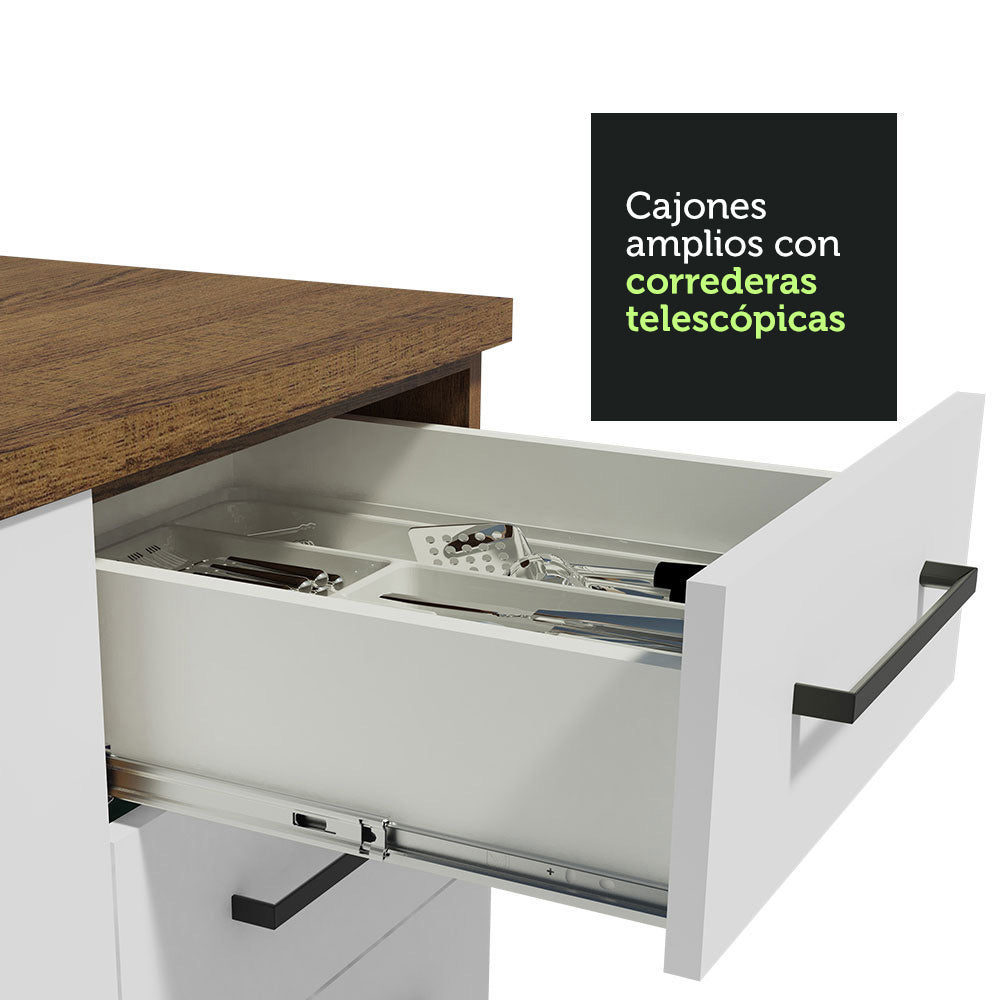 Mueble de Cocina Bajo Agata 80 cm 2 Cajones Marrón/Blanco