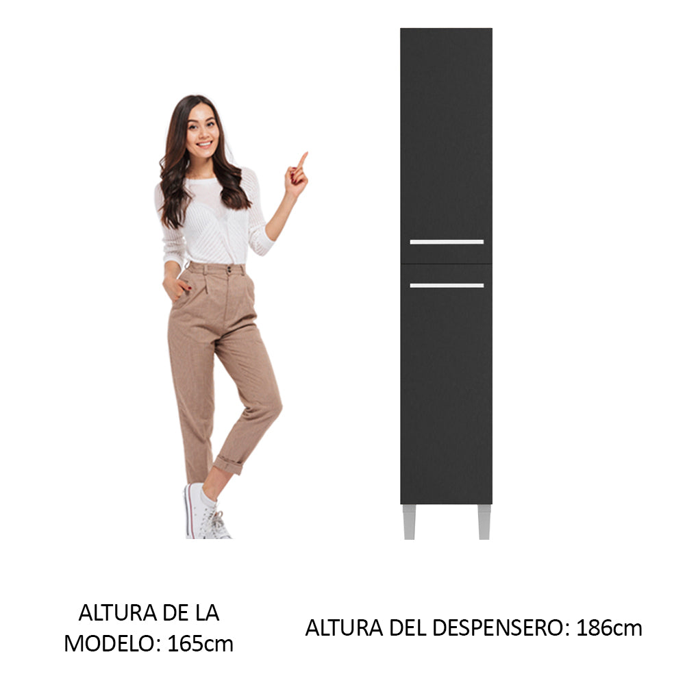 Mueble de Cocina Armario Vertical Emilly 2 Puertas Marrón/Negro