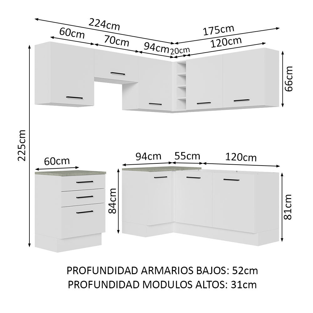 Cocina Integral de Esquina Agata 4.00 m Blanco 02