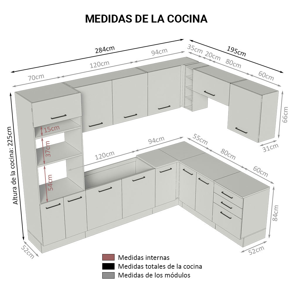 Cocina Integral de Esquina Agata 4.80 m Marrón/Crema 01
