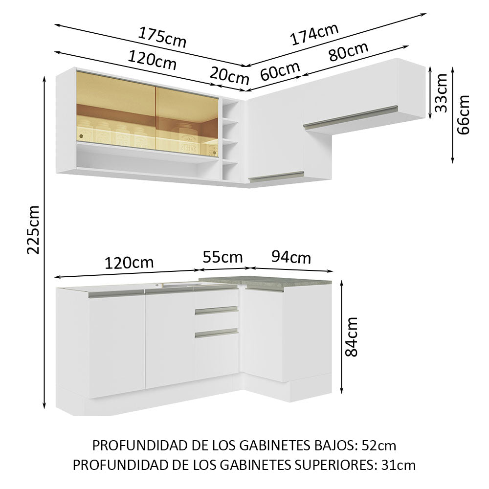 Cocina Integral de Esquina Glamy 3.50 m Blanco 06