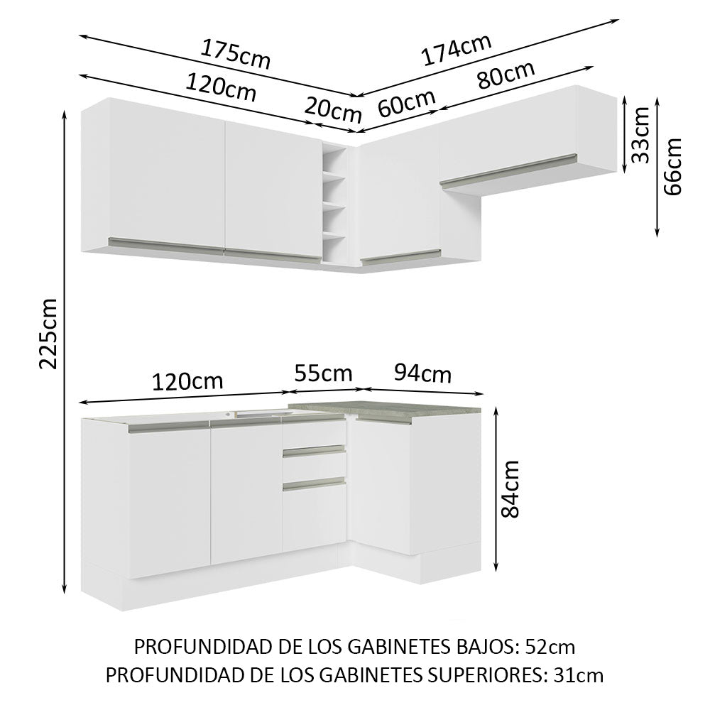 Cocina Integral de Esquina Glamy 3.50 m Blanco 07