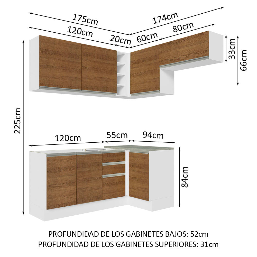 Cocina Integral de Esquina Glamy 3.50 m Blanco/Marrón 07