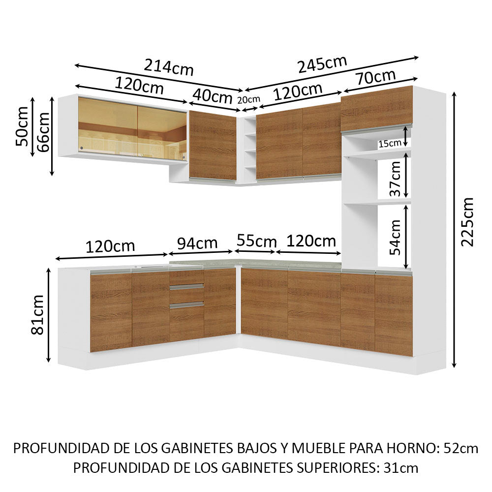 Cocina Integral de Esquina Glamy 4.60 m Blanco/Marrón 01
