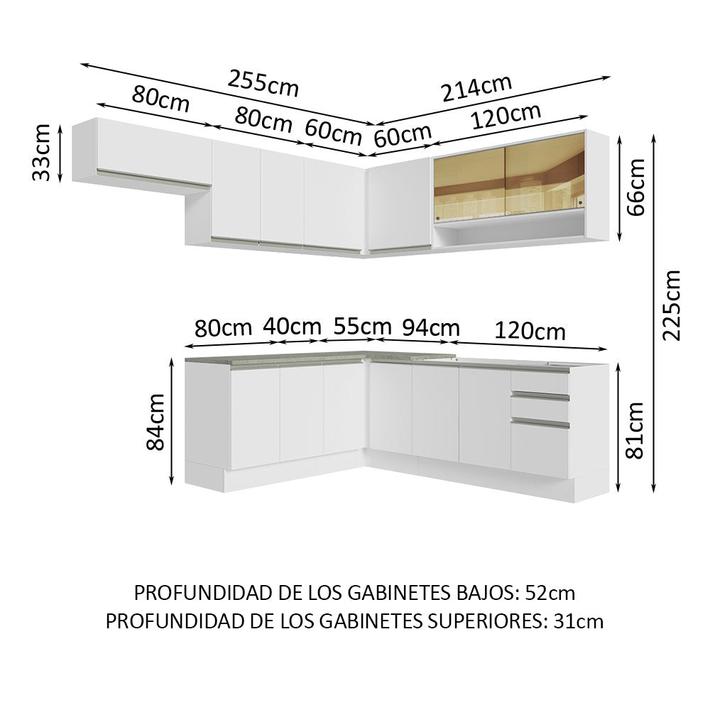 Cocina Integral de Esquina Glamy 4.70 m Blanco 01