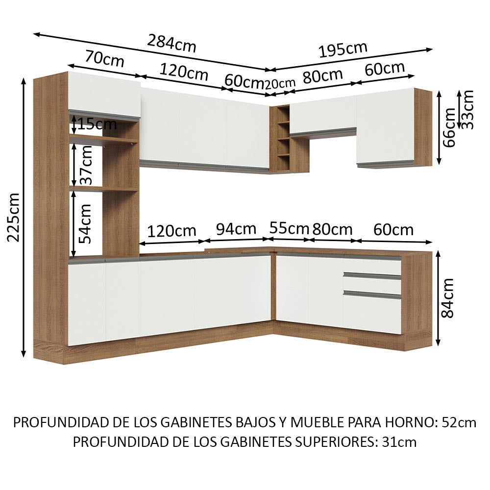 Cocina Integral de Esquina Glamy 4.80 m Marrón/Blanco 01