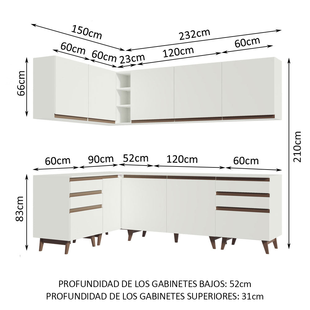 Cocina Integral de Esquina Reims 3.80 m con Encimera Blanco 02