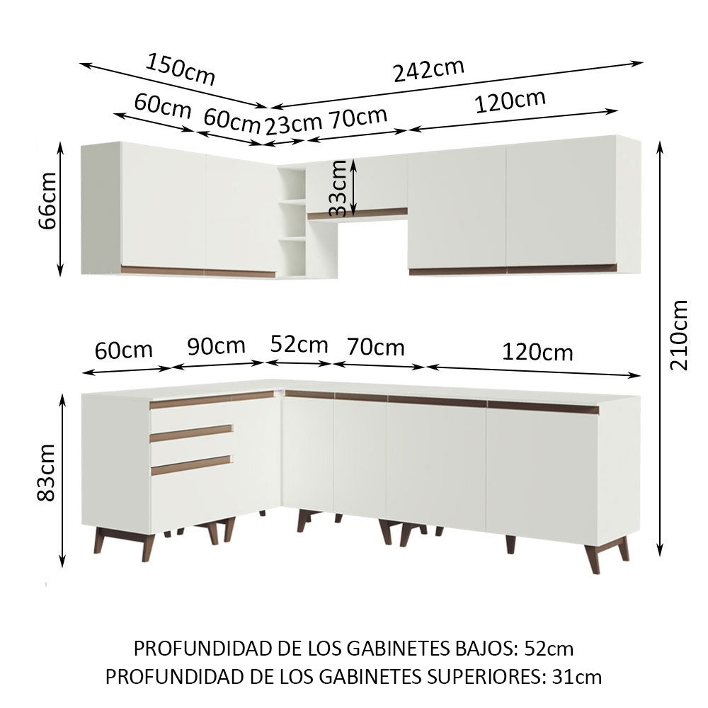 Cocina Integral de Esquina Reims 3.90 m con Encimera Blanco 02
