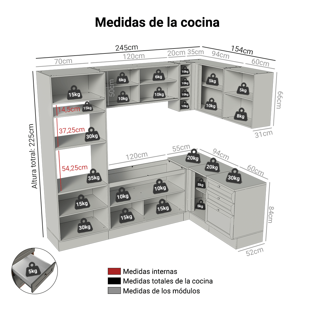 Cocina Integral de Esquina Vik 4.00 m Marrón/Gris 02