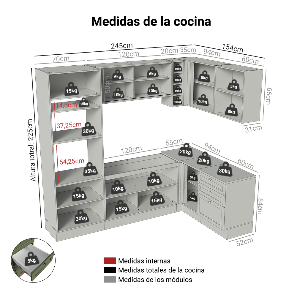 Cocina Integral de Esquina Vik 4.00 m Marrón/Verde 02