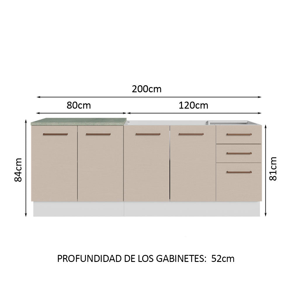 Kit 2 Muebles de Cocina Bajo Agata 2.00 Metros Blanco/Crema