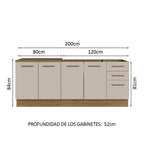 Kit 2 Muebles de Cocina Bajo Agata 2.00 Metros Marrón/Crema