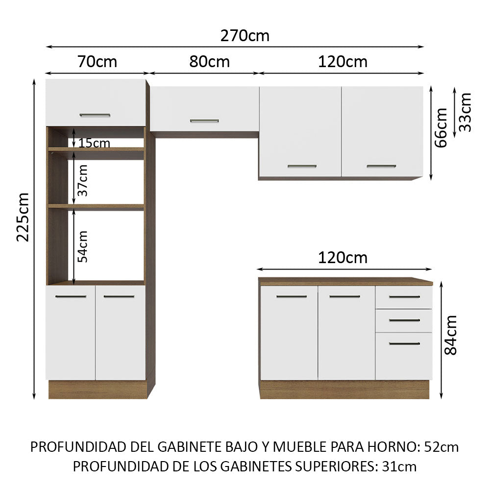 Cocina Integral Agata 2.70 m con Encimera Marrón/Blanco 07