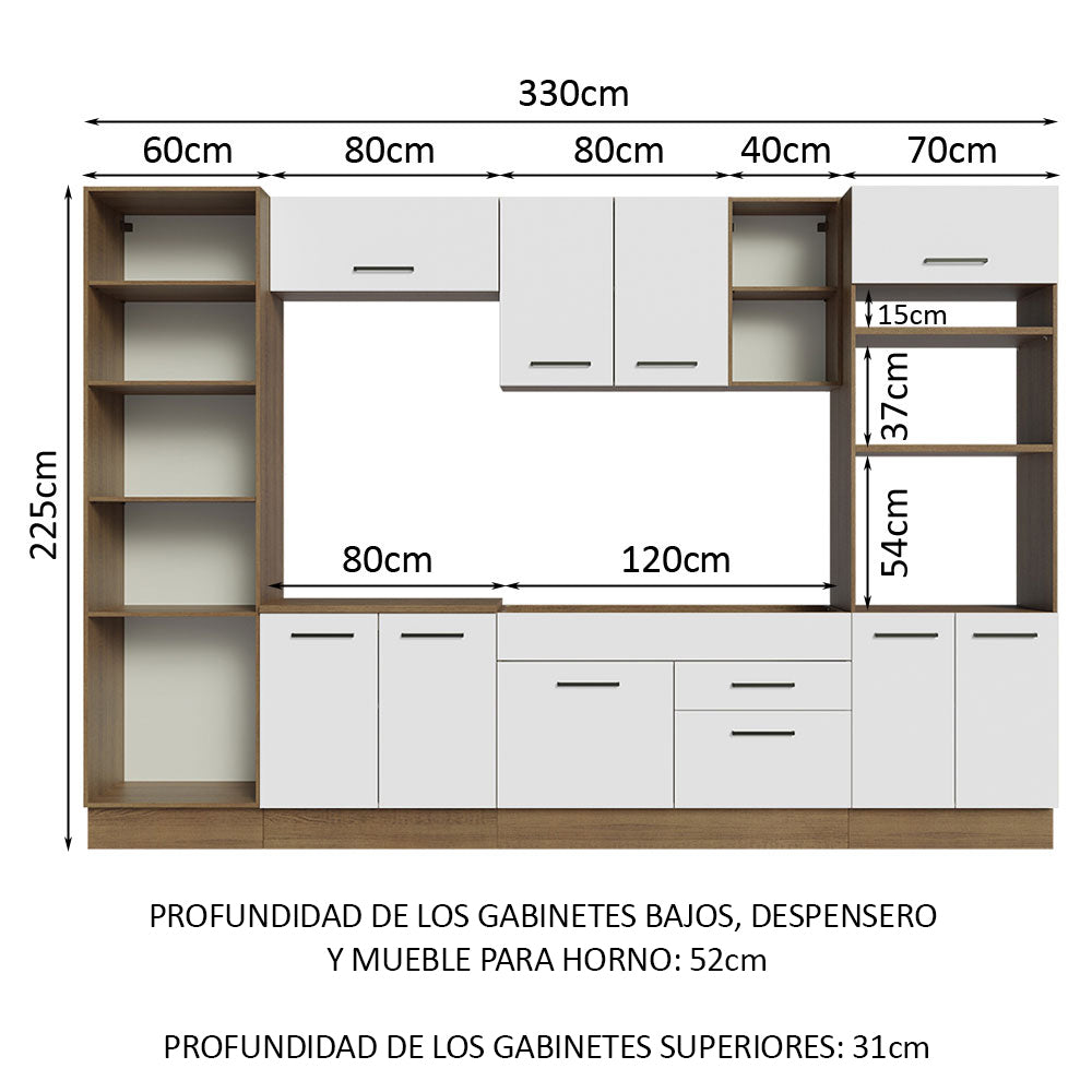 Cocina Integral Agata 3.30 Metros Marrón/Blanco 02