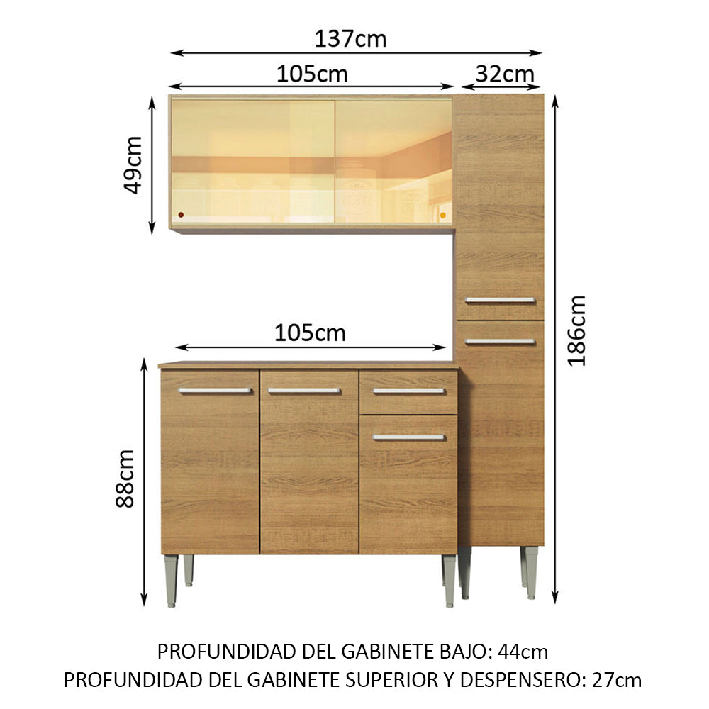 Cocina Integral Emilly Gold 1.40 Metros Marrón 03