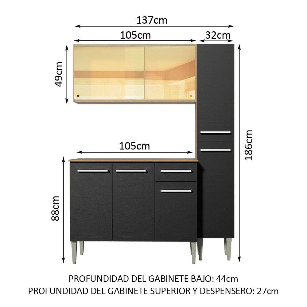 Cocina Integral Emilly Gold 1.40 Metros Marrón/Negro 03
