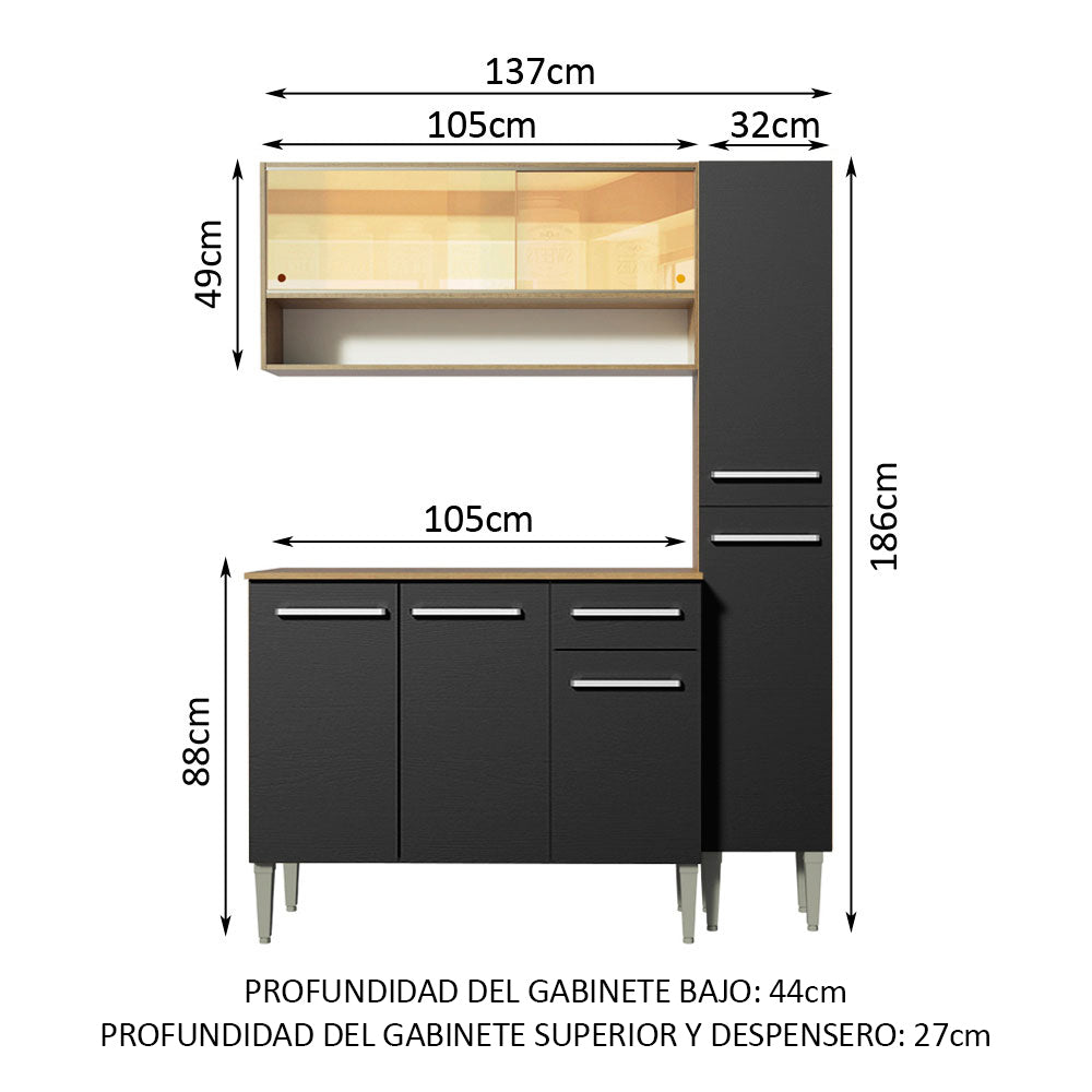 Cocina Integral Emilly Art 1.40 Metros Marrón/Negro 04