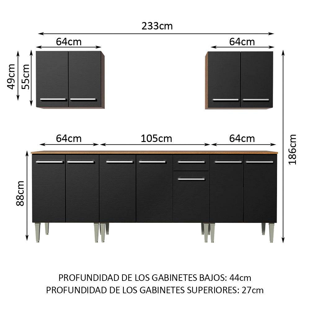 Cocina Integral Emilly King 2.30 Metros Marrón/Negro