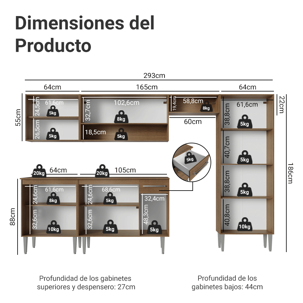 Cocina Integral Emilly 2.90 Metros Marrón 01