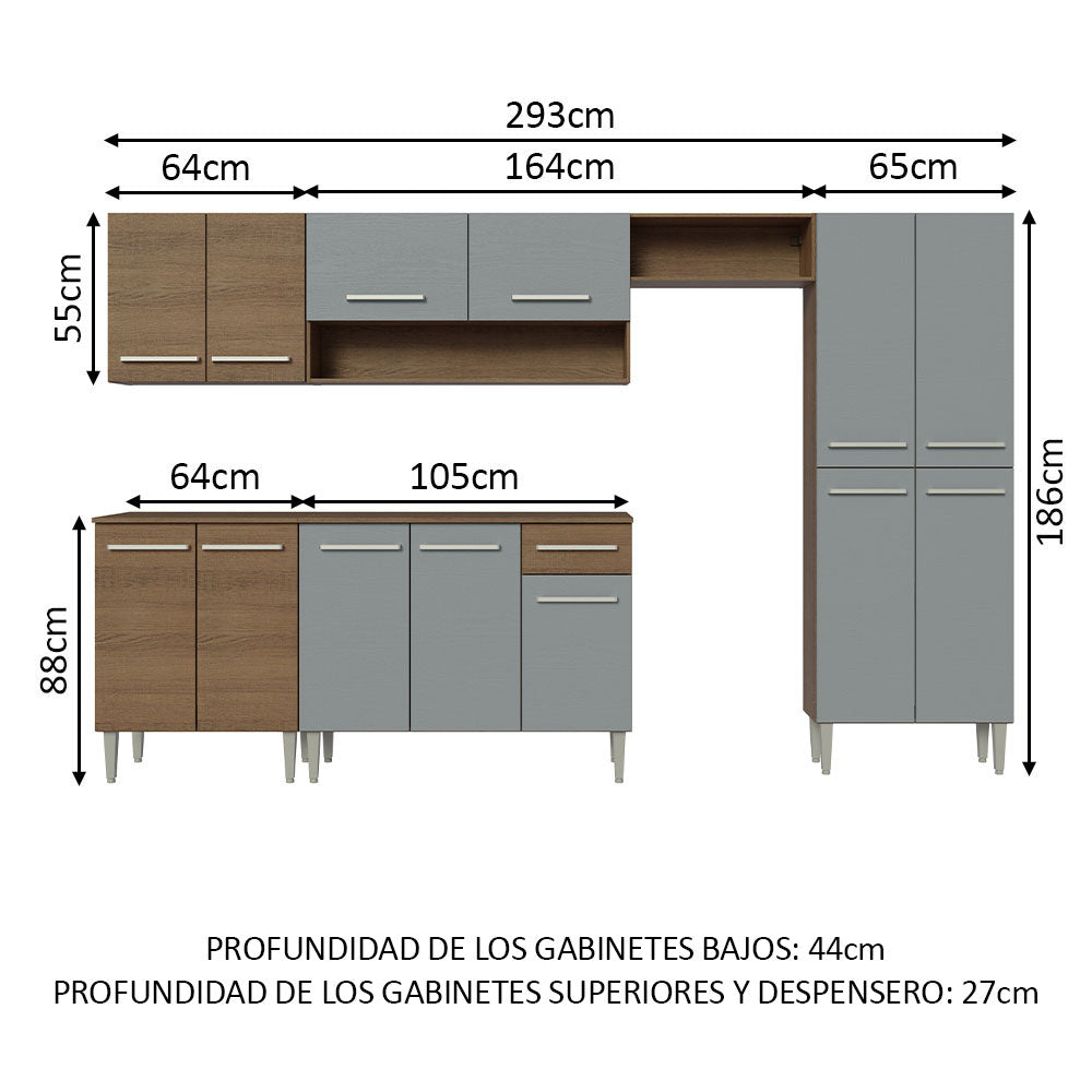 Cocina Integral Emilly 2.90 Metros Marrón/Gris 01
