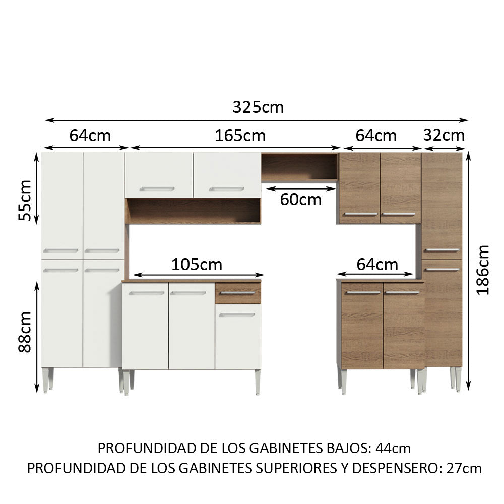 Cocina Integral Emilly Joy 3.25 Metros Marrón/Blanco