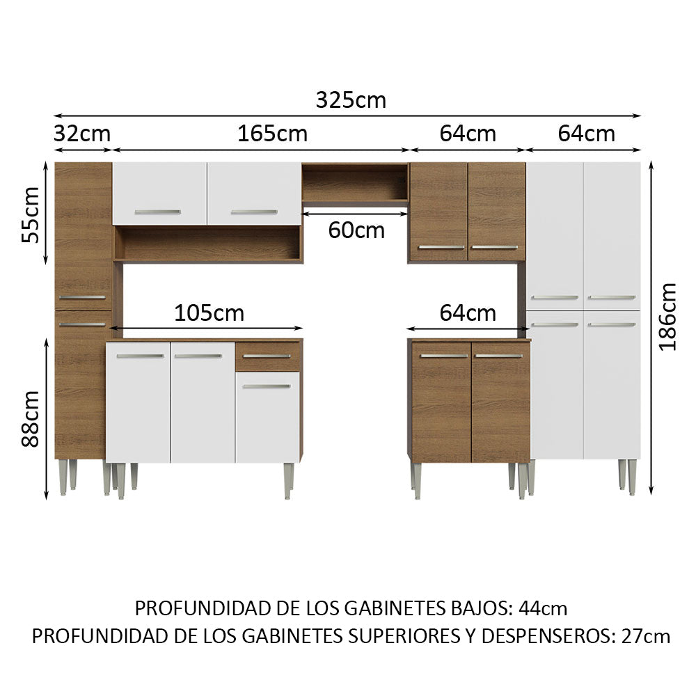 Cocina Integral Emilly 3.25 Metros Marrón/Blanco 02