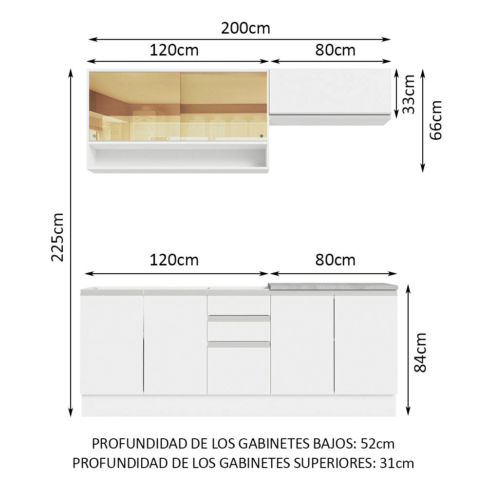 Cocina Integral Glamy 2.00 Metros Blanco 03