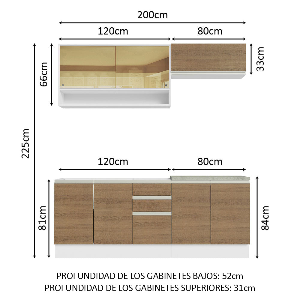 Cocina Integral Glamy 2.00 Metros Blanco/Marrón 03