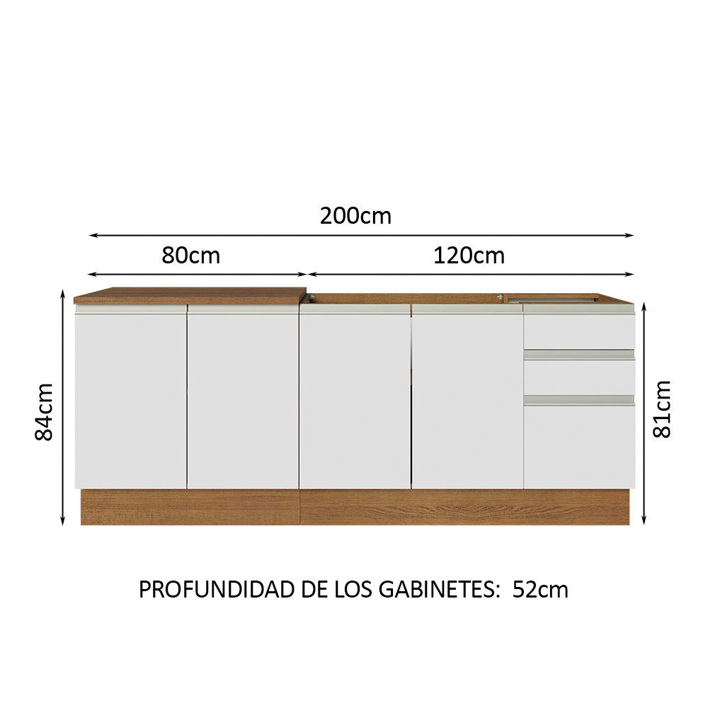 Kit 2 Muebles de Cocina Bajo Glamy 2.00 Metros Marrón/Blanco