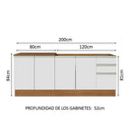 Kit 2 Muebles de Cocina Bajo Glamy 2.00 Metros Marrón/Blanco